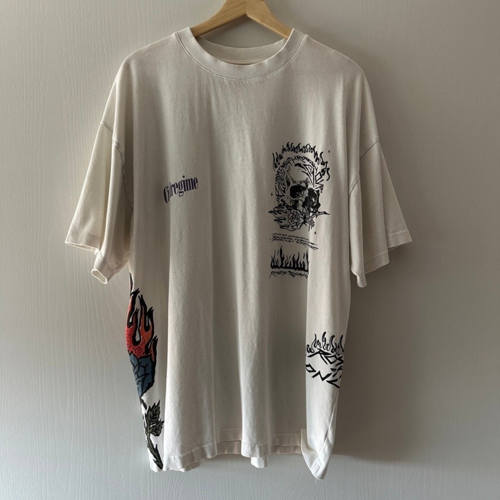 Civil Regime Bloom Thru This Graphic Tee Cream Oversized Skull Rose Mens Large